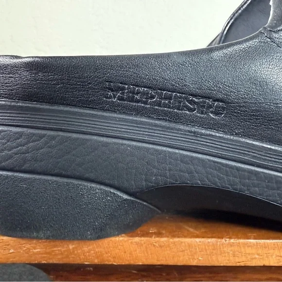 Mephisto Satty Clog Black Slip On Full Grain Leather Wedge Mules Size 41 - Picture 2 of 15